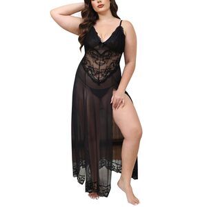 4589 Plus Size Sexy Lingerie Babydoll Maxi Dress with G String Thongs